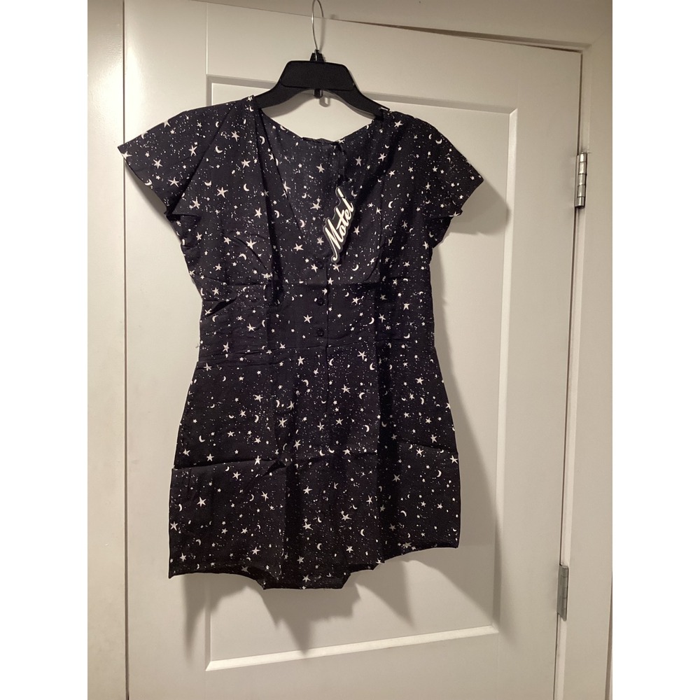 Motel Rocks Cosmo Romper Ditsy Cosmos Celestial Star Moon Black Viscose Medium